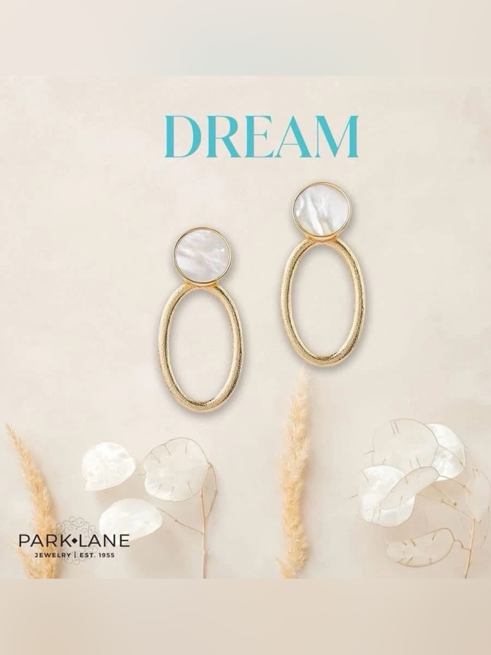 NEW Park Lane Jewelry Dream Earrings Gold Tone Mother of Pearl Oval Drop Gift